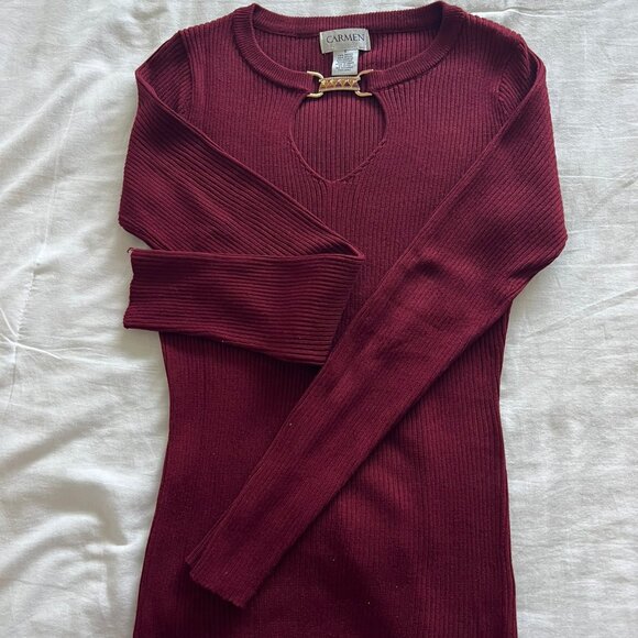 Cranberry Lightweight Ribbed Sweater - keyhole neck - Picture 1 of 2